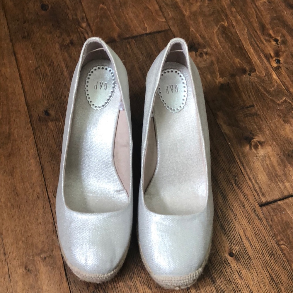 Silver espadrille wedges